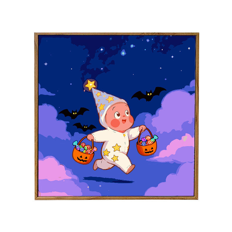 星星人万圣节数字油画diy填涂色手工绘泡泡玛特周边油彩装饰挂画