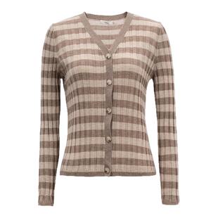 HONRN/红人复古显瘦v领女士条纹羊毛针织衫开衫上衣春秋HI33OM679