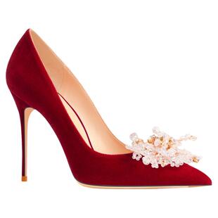 hltino2025新款秀禾婚纱两穿尖头高跟鞋女细跟婚鞋蝴蝶结新娘鞋子