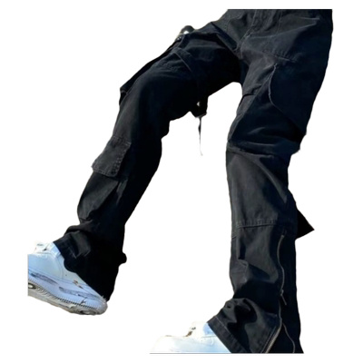 纯黑色拉链工装牛仔裤男款