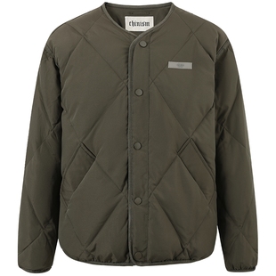 CHINISM丨轻薄菱形格短款白鸭绒羽绒服男冬季美式夹克无领外套