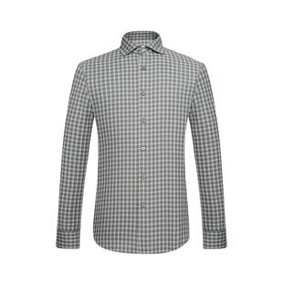 【儒雅风】乔顿男长袖衬衫士磨毛微绒感日常休闲灰绿格子衬衣春季