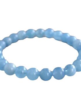 女真正天然海蓝宝石圆形串珠手链