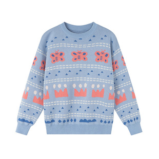 加比瑞童装 秋冬新品 女童休闲舒适全棉提花毛衣中大童线衫针织衫