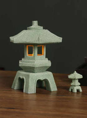 复古中式石雕石灯摆件青砂石假山盆景微景观景造景创意装饰品摆设