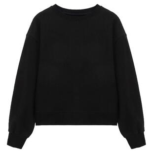 布景卫衣女春季新品简约休闲圆领纯色长袖黑色套头外套上衣6192
