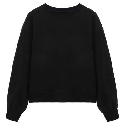 布景卫衣女春季新品简约休闲圆领纯色长袖黑色套头外套上衣6192