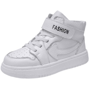 头层牛皮男童小白鞋冬季加绒保暖女童棉鞋防水皮面小学生红色板鞋