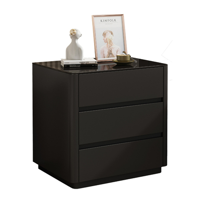 全实木黑色烤漆三抽岩板床头柜