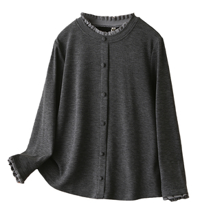 翠袖大码女装设计感木耳边拼接长袖T恤内搭打底衫女秋冬百搭卫衣