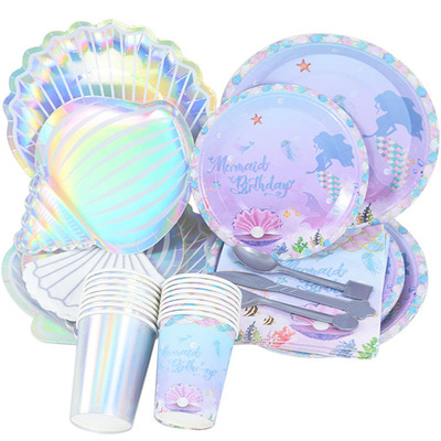 美人鱼生日派对布置物料餐盘摆件
