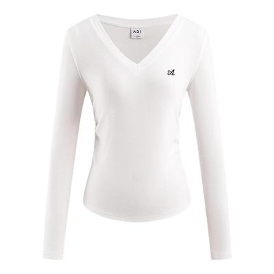A21女装薄款V领长袖T恤