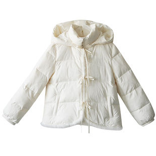 【云出岫】可拆卸短款印花羽绒服女冬季灯笼袖白鸭绒白色加厚外套