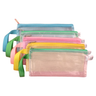 网格文件袋a4透明塑料拉链资料袋女简约学生用a3大号大容量手提文件带加厚文具收纳试卷子小号a5票据笔袋批发