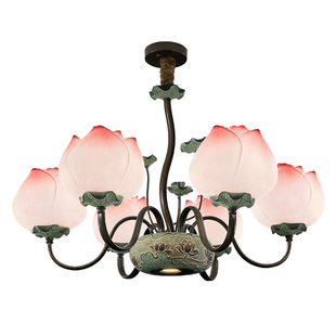 现代新中式吊灯客厅大厅小客厅餐厅楼梯茶室铁艺LED荷花装饰灯具