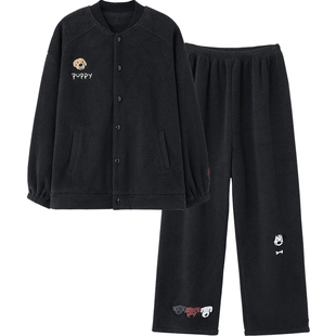 思莉太太情侣冬季睡衣女加厚羊羔绒可外穿男士冬天开衫外套家居服