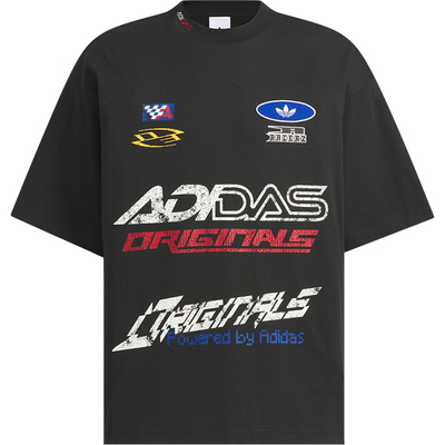 Adidas/阿迪达斯正品三叶草男士图案宽松赛车风运动短袖KH1195