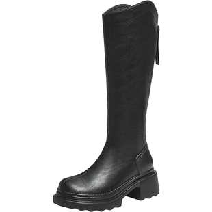 TATA他她长靴2025秋黑色靴子女骑士靴厚底显瘦增高长筒靴CF401DG5