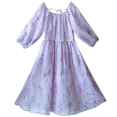 天丝绣花连衣裙女夏紫色法式裙子