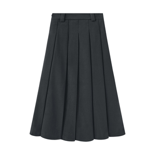 灰色毛呢百褶裙女秋冬新款大码胖mm高腰显瘦中长款软糯a字半身裙