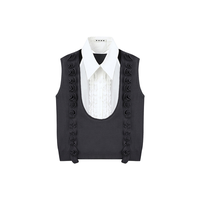 WMWM衬衫拼接层叠花边背心