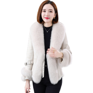 獭兔毛真皮毛一体外套女2025冬新优雅淑女小个子狐狸毛领皮草大衣