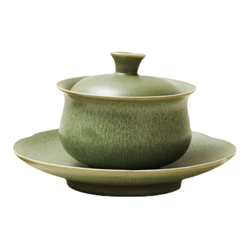 玖田烧抹茶绿三才盖碗茶具套装