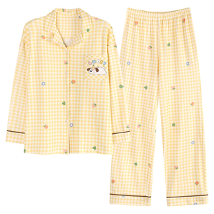 秋冬季德绒睡衣女款保暖开衫翻领2026新款卡通格子磨毛家居服薄绒