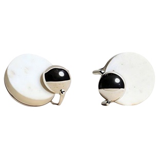 豆豆同款独白系列天然白洞石长短两戴耳环女小众设计高级气质耳钉