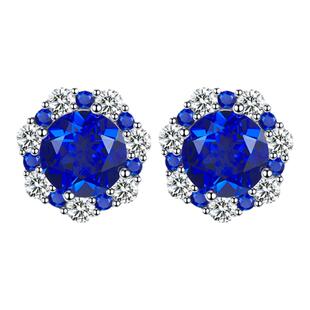 矢车菊蓝色耳钉彩宝小巧精致高级感s925银镶嵌耳饰圆钻简约爆款