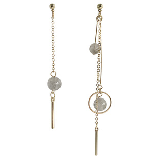 韩国韩版精致可爱天然灰水晶石头不对称长款耳环无耳洞耳夹耳饰女