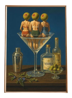 MARTINI马提尼酒吧苦艾酒酒柜美式装饰画有框挂画墙壁画复古怀旧