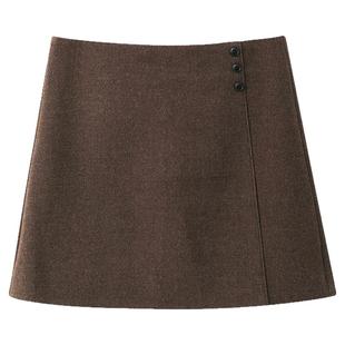 夕蒙2025新款秋冬韩系气质裙子小众绝美小个子半身裙咖色毛呢短裙