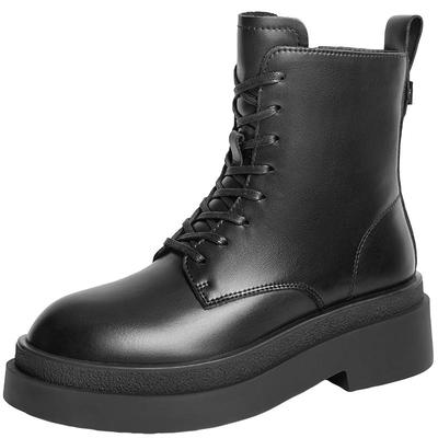 百丽女靴子冬季新款加绒厚底英伦风短靴黑色马丁靴女鞋B9M1DDD4