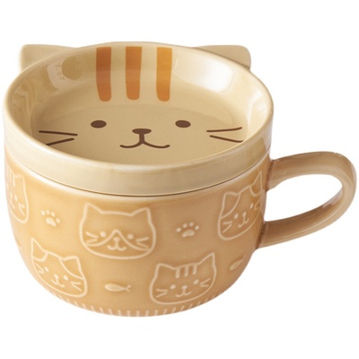 浮雕早餐杯可微波陶瓷马克杯带盖