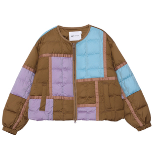 MOVEUP幻走2025冬季新款.FUN系列圆领鸭绒拼色短款轻薄羽绒服女