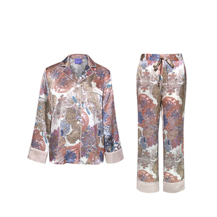 soie jardin3#宁芙系列印花桑蚕丝长袖长裤女士家居真丝睡衣套装