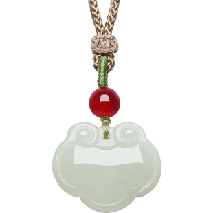 六桂福珠宝真品真正和田玉女款祥云平安锁配编织新年礼物