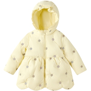 笛莎旗舰店童装女童羽绒服三防冬季新款女宝宝小童儿童中长款外套