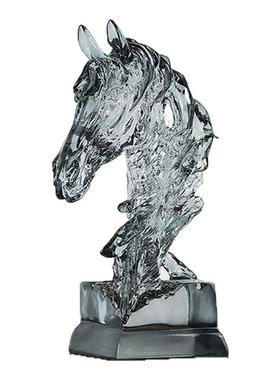 高级感水晶质感马头办公室雕塑摆