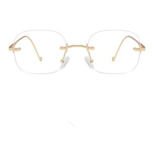 纯欲jennie无框眼镜女近视变色方形金丝小框金边简约无边框眼镜框