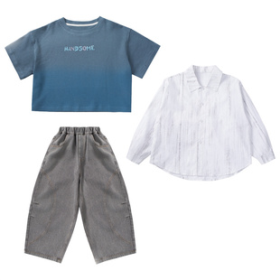 儿童装男童外套春秋款2026新款中大童春装男孩酷帅衬衫两件套春季