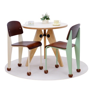 居美优家居侘寂风实木餐椅小户型家用设计师餐桌椅靠背椅绿色椅子