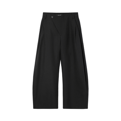 芸蚁〔游子〕精纺羊毛天丝光影斜襟打褶廓形圆月弯刀长裤西裤