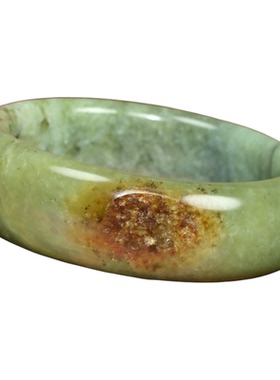 和田玉聚黄沁皮籽料手镯青翠色飘