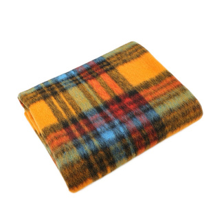 高密厚实 橘色彩色大格纹微弹力针织羊毛呢毛料面料大衣外套布料