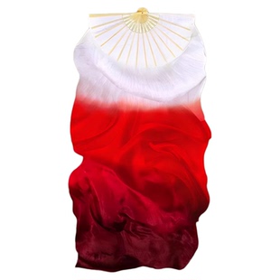 舞蹈扇子长飘真丝酒红渐变长绸扇子堕坠缠光亮古典舞跳舞演出专用