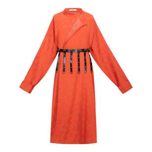 花朝记|彤锦|初唐汉服后开衩圆领袍暗纹提花宽松复原款男女大码