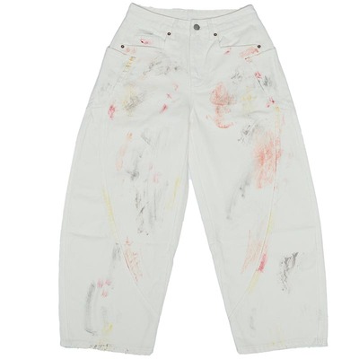 DOKIE拉链长款擦色白色牛仔裤男