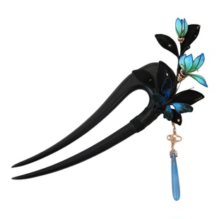 江南拾花 | 空谷幽兰 非遗绒花兰花檀木发簪蝴蝶灵动流苏步摇簪子